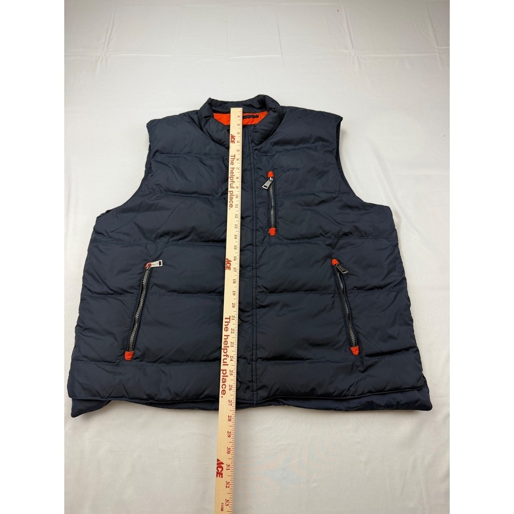Orvis Puffer Vest Mens XL Navy Blue Orange Lining Down Filled Quilted Full Zip - Picture 4 of 12